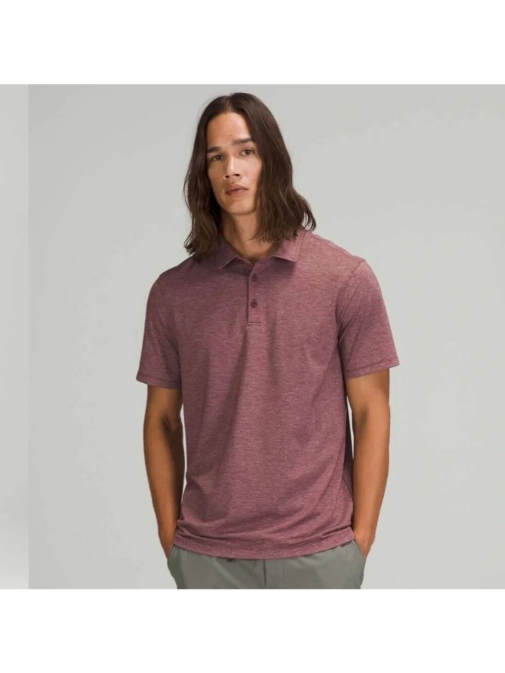Lululemon Men's Evolution Short-Sleeve Polo – Heathered Red Merlot - Size Medium